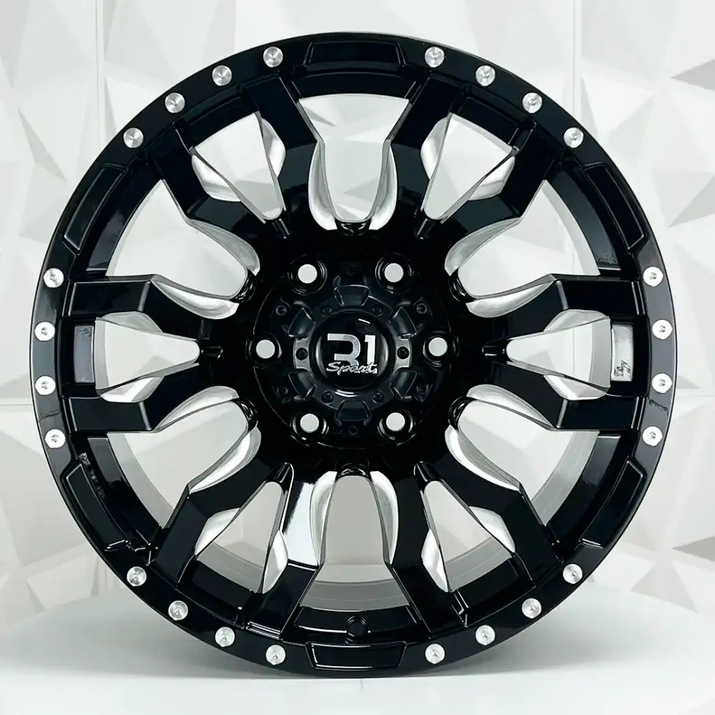 RIN 17X9 6-114.3 R1 SPORT DX409 BLACK MILLING SPOKE RIVETS ET0 CB66.1