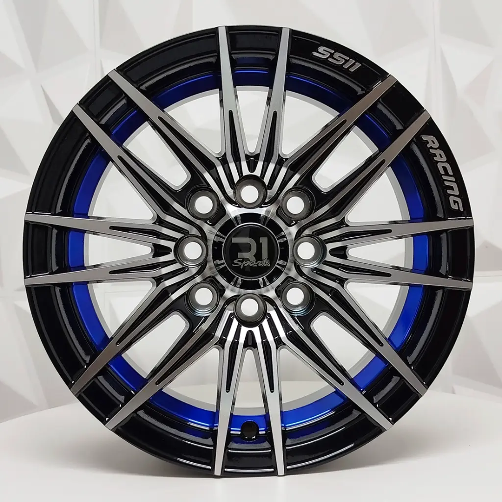 RIN 13X5.5 4-100/114.3 R1 SPORT L2070 BLACK MACHINE FACE BLUE UNDERCUT* ET18 CB73.1