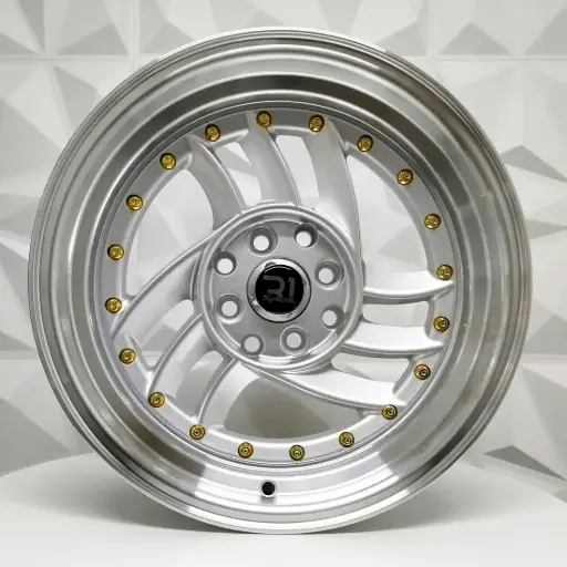 [151600] RIN 15X8 4-100/114.3 R1 SPORT DX643 SILVER MACHINE LIP GOLD RIVETS ET10 CB73.1